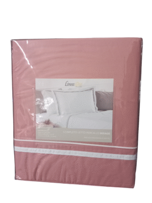 Completo lenzuola matrimoniale Mirage in Percalle color Rosa by linea oro
