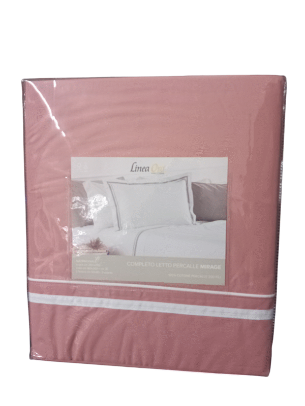 Progetto senza titolo (4) Completo lenzuola matrimoniale Mirage in Percalle color Rosa by linea oro