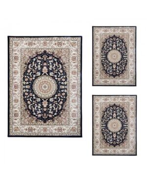 Parure 3 tappeti scendiletto classici Emirates color blu by linea oro