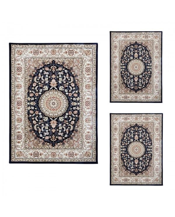 parure3pezziemiratesblu Parure 3 tappeti scendiletto classici Emirates color blu by linea oro