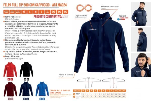 FELPA POLARFLEECE (FULL ZIP) 500 COLOR GRANATA