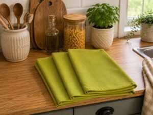 Set 3 Canovacci Da Cucina Tinta Unita Col Verde Mjilinda by Linea oro